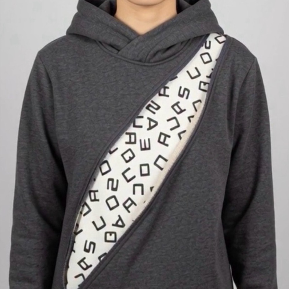 DSQUARED2 Charcoal Grey Hooded Sweatshirt with Cream Graphic Panel